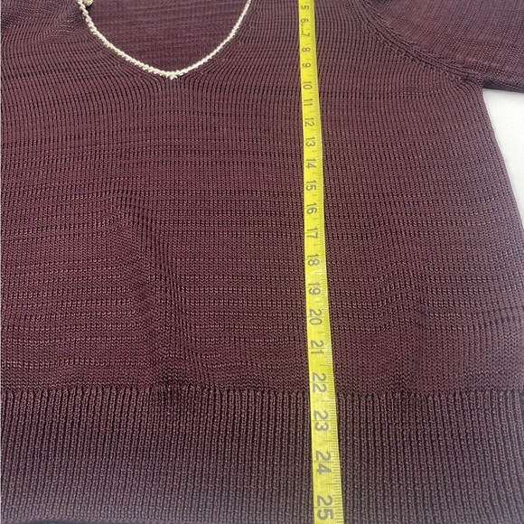 Reiss Women’s Burgundy V-Neck Sweater with white trim XL shoulder pads - Picture 9 of 15